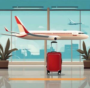 Immagine di un aereo che passa davanti alla vetrata di un aeroporto. L'immagine rappresenta la possibilità di viaggiare senza pensieri, grazie all'assicurazione annullamento biglietto aereo.