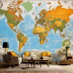 carta geografica del mondo in un ufficio, mobili e la assicurazione low cost viaggio appoggiata sul tavolo